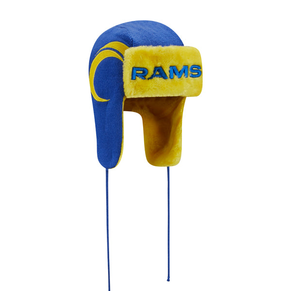 Los Angeles Rams New Era NFL Helmet Head Trapper Knit Hat - Royal/Yellow