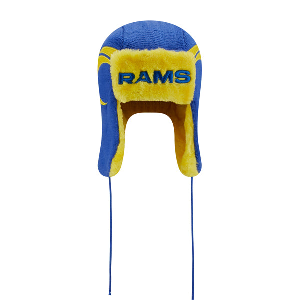 Los Angeles Rams New Era NFL Helmet Head Trapper Knit Hat - Royal/Yellow