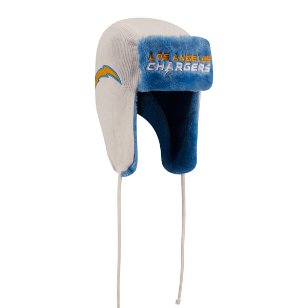 Los Angeles Chargers New Era NFL Helmet Head Trapper Knit Hat - White/Sky