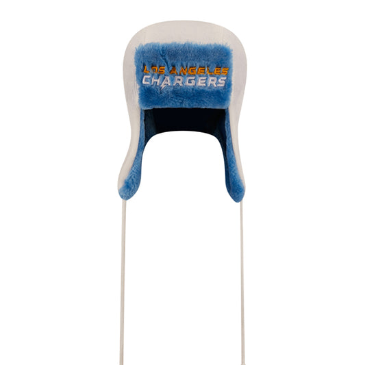 Los Angeles Chargers New Era NFL Helmet Head Trapper Knit Hat - White/Sky