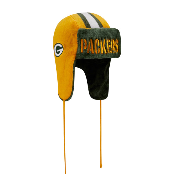 Green Bay Packers New Era NFL Helmet Head Trapper Knit Hat - Yellow/Green