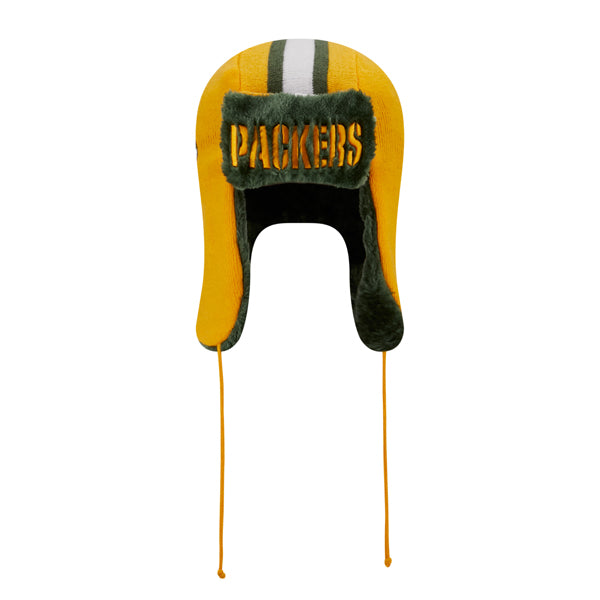 Green Bay Packers New Era NFL Helmet Head Trapper Knit Hat - Yellow/Green