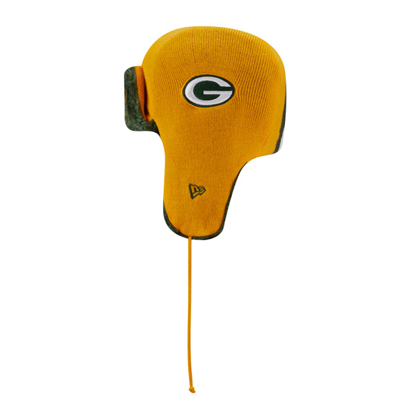 Green Bay Packers New Era NFL Helmet Head Trapper Knit Hat - Yellow/Green