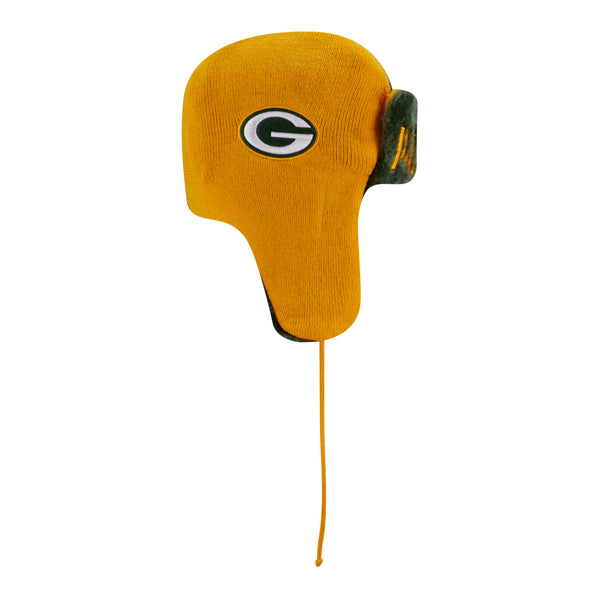 Green Bay Packers New Era NFL Helmet Head Trapper Knit Hat - Yellow/Green