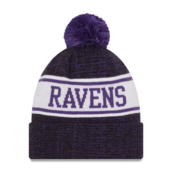 Baltimore Ravens New Era NFL Banner Cuffed Knit Hat with Pom - Black/Purple