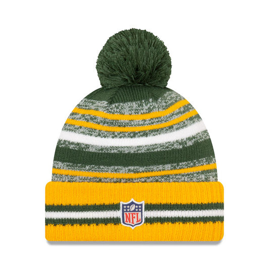 Green Bay Packers New Era 2021 Official NFL Sideline Sport Pom Cuffed Knit Hat