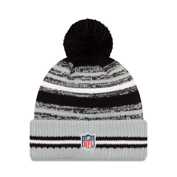 Las Vegas Raiders New Era 2021 Official NFL Sideline Sport Pom Cuffed Knit Hat