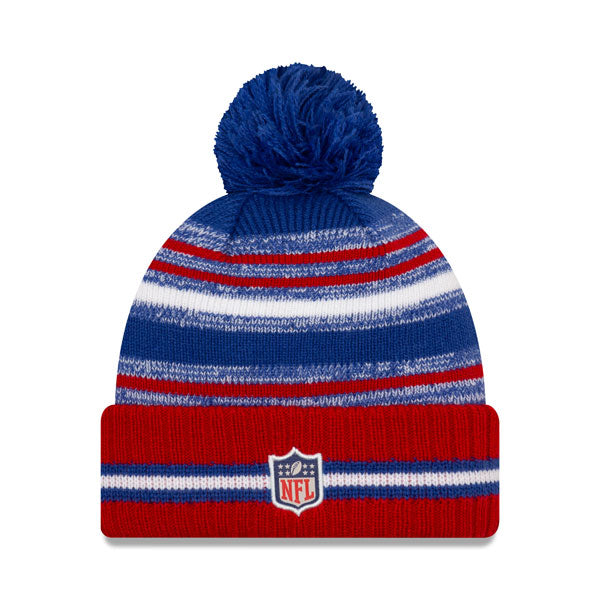 New York Giants New Era 2021 Official NFL Sideline Sport Pom Cuffed Knit Hat