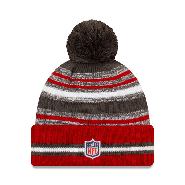 Tampa Bay Buccaneers New Era 2021 Official NFL Sideline Sport Pom Cuffed Knit Hat