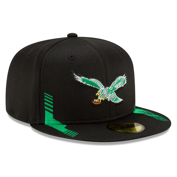 Philadelphia Eagles New Era 2021 NFL Official Sideline Throwback HOME 59Fifty Fitted Hat - Black/Green