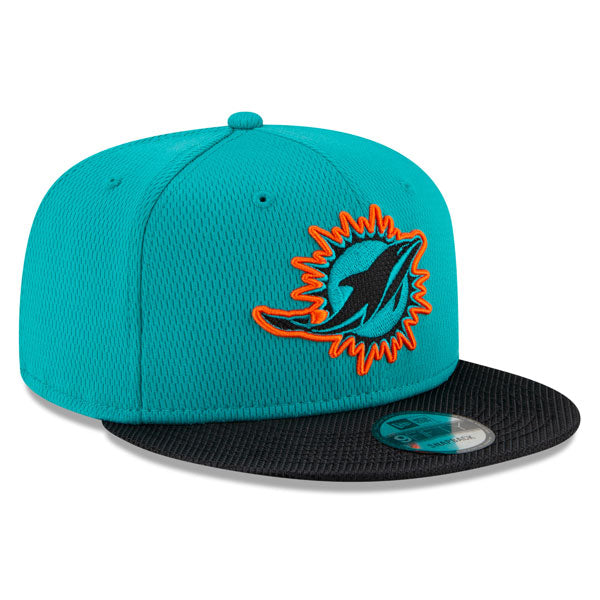 Miami Dolphins New Era 2021 NFL Sideline Road 9FIFTY Snapback Hat - Aqua/Black