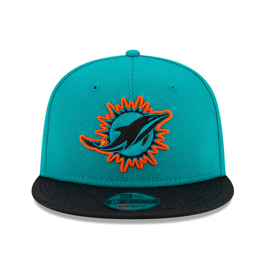 Miami Dolphins New Era 2021 NFL Sideline Road 9FIFTY Snapback Hat - Aqua/Black