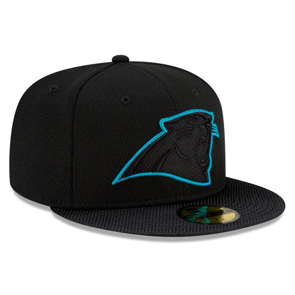 Carolina Panthers New Era 2021 NFL Official Sideline ROAD 59FIFTY Fitted Hat - Black/Panthers Blue