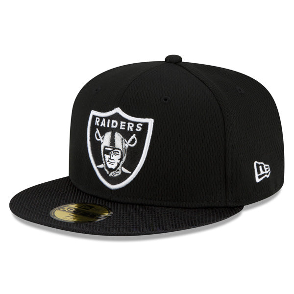 Oakland Raiders New Era 2021 NFL Official Sideline ROAD 59FIFTY Fitted Hat - Black/Silver