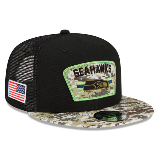 Seattle Seahawks NFL 2021 Salute to Service 9FIFTY Snapback Hat - Black/Camo