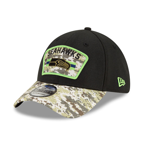 Seattle Seahawks New Era 2021 Salute To Service 39THIRTY Flex Hat - Black/Camo