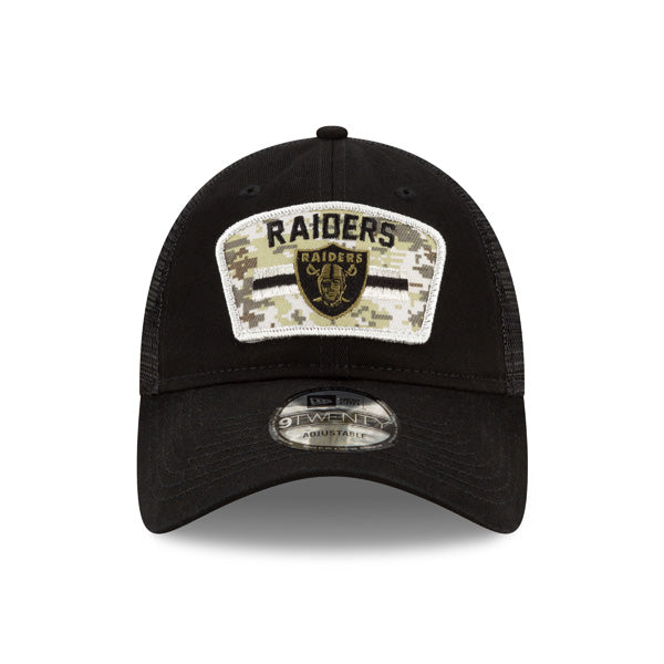 Las Vegas Raiders New Era 2021 Salute To Service Trucker 9TWENTY Adjustable Hat - Black