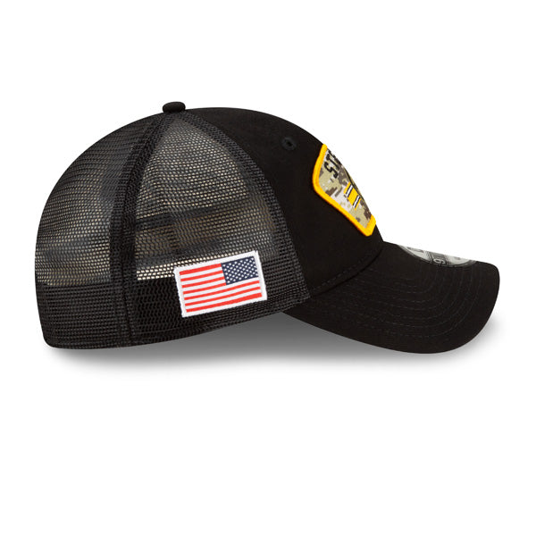 Pittsburgh Steelers New Era 2021 Salute To Service Trucker 9TWENTY Adjustable Hat - Black