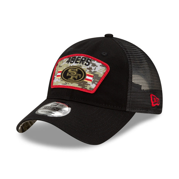 San Francisco 49ers New Era 2021 Salute To Service Trucker 9TWENTY Adjustable Hat - Black