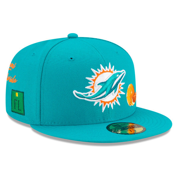 Miami Dolphins New Era Exclusive CITY TRANSIT 59Fifty Fitted NFL Hat - Aqua/Gray Bottom