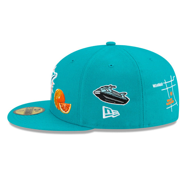 Miami Dolphins New Era Exclusive CITY TRANSIT 59Fifty Fitted NFL Hat - Aqua/Gray Bottom