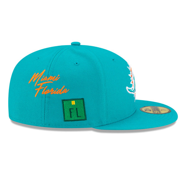 Miami Dolphins New Era Exclusive CITY TRANSIT 59Fifty Fitted NFL Hat - Aqua/Gray Bottom