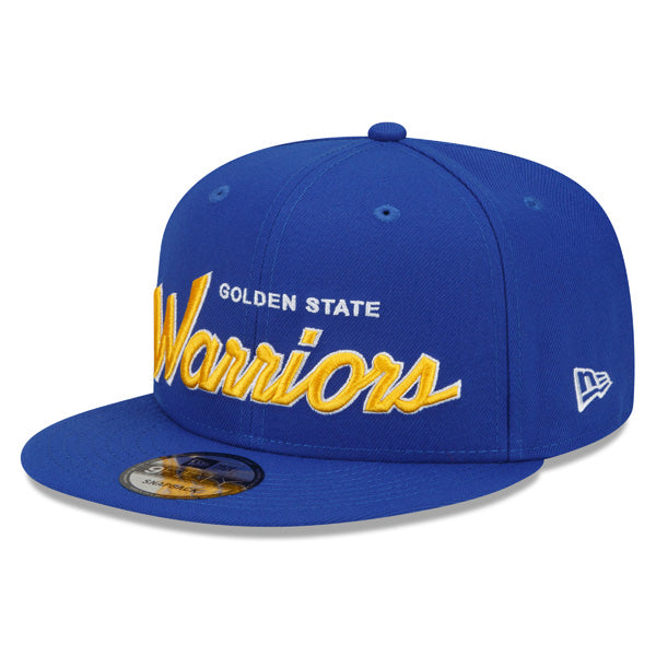 Golden State Warriors New Era NBA CLASSIC SCRIPT Snapback Hat – Royal/Yellow