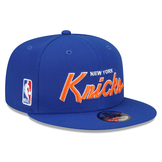 New York Knicks New Era NBA CLASSIC SCRIPT Snapback Hat – Royal/Orange