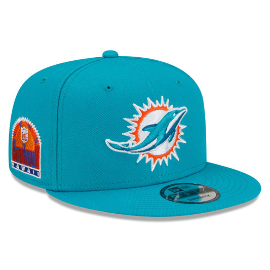 Miami Dolphins Exclusive New Era 1993 Pro Bowl PATCH-UP Snapback Hat - Aqua