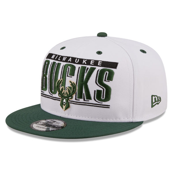 Milwaukee Bucks New Era RETRO TITLE 9Fifty Snapback NBA Hat - White/Pine