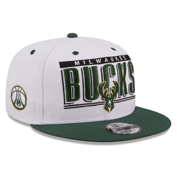 Milwaukee Bucks New Era RETRO TITLE 9Fifty Snapback NBA Hat - White/Pine