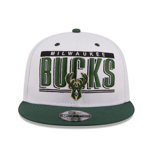 Milwaukee Bucks New Era RETRO TITLE 9Fifty Snapback NBA Hat - White/Pine