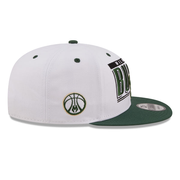Milwaukee Bucks New Era RETRO TITLE 9Fifty Snapback NBA Hat - White/Pine