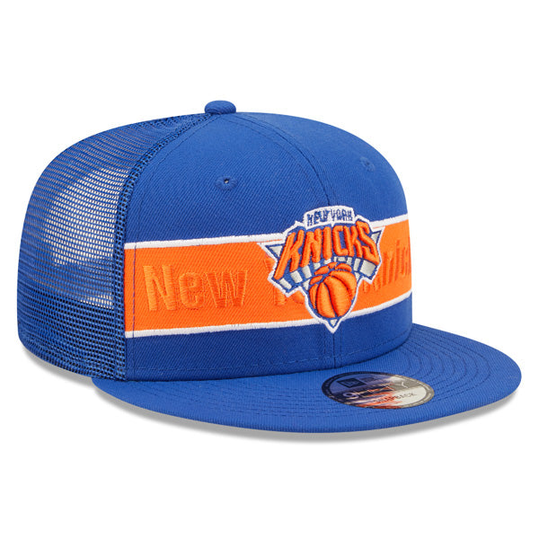 New York Knicks New Era NBA TONAL BAND TRUCKER 9FIFTY Snapback Hat - Royal/Orange