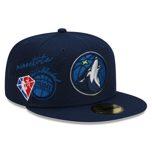 Minnesota Timberwolves New Era 2022 BACK HALF NBA 59Fifty Fitted Hat - Navy/Gray Bottom