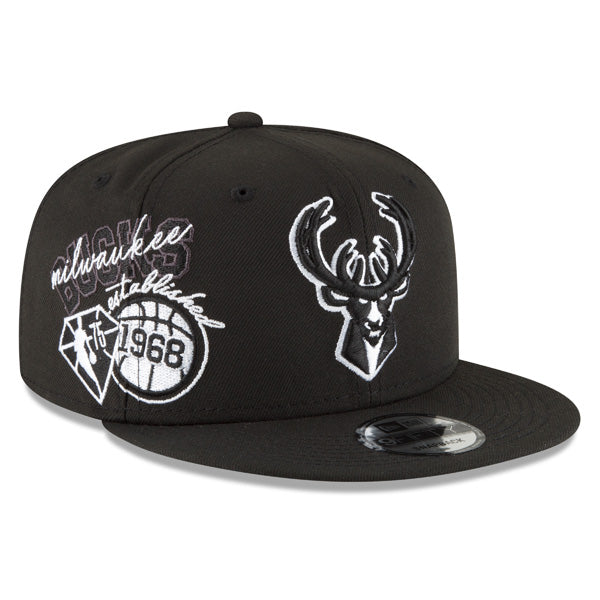 Milwaukee Bucks New Era 2022 Back Half 9FIFTY Snapback Adjustable Hat - Black