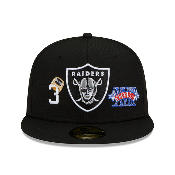 Las Vegas Raiders New Era NFL Exclusive COUNT THE RINGS 59Fifty Fitted Hat - Black/Gray Bottom