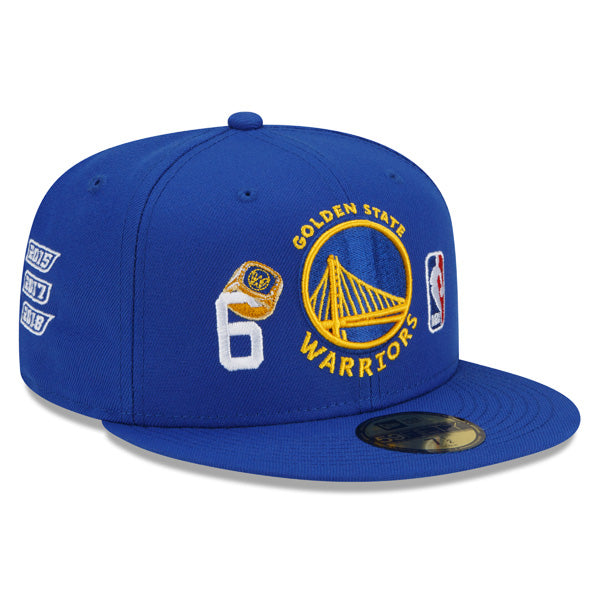 Golden State Warriors New Era NBA Exclusive COUNT THE RINGS 59Fifty Fitted Hat - Royal/Gray Bottom