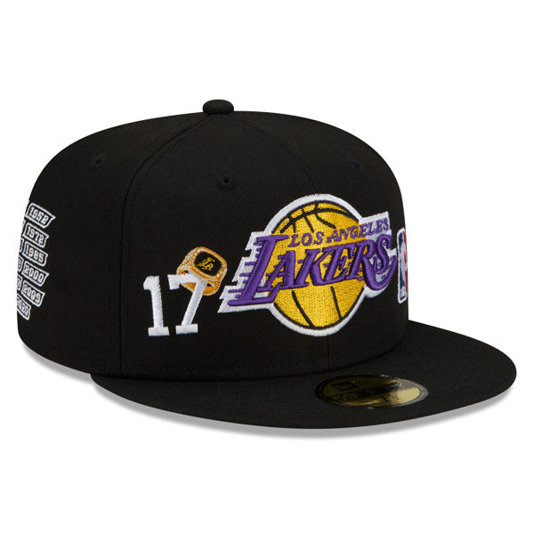 Los Angeles Lakers New Era NBA Exclusive COUNT THE RINGS 59Fifty Fitted Hat - Black/Gray Bottom