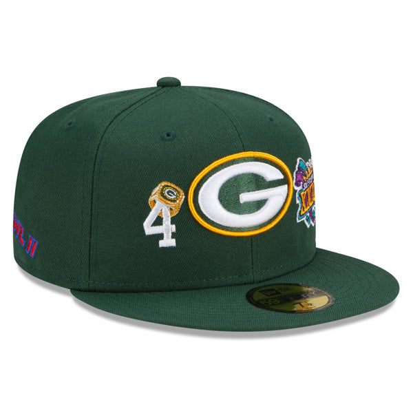 Green Bay Packers New Era NFL Exclusive COUNT THE RINGS 59Fifty Fitted Hat - Green/Gray Bottom