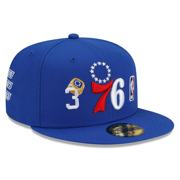 Philadelphia 76ers New Era NBA Exclusive COUNT THE RINGS 59Fifty Fitted Hat - Royal/Gray Bottom