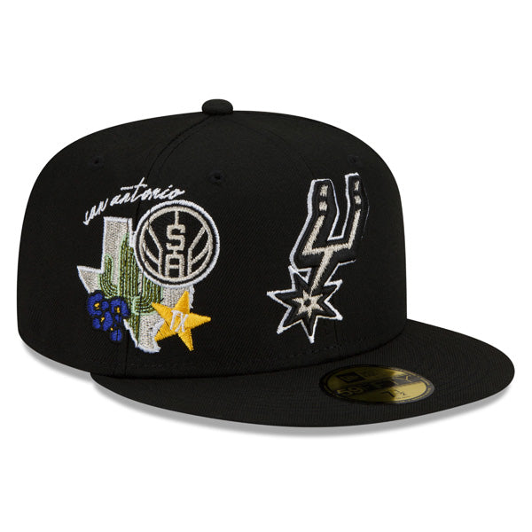 San Antonio Spurs New Era NBA Exclusive CLUSTER 59Fifty Fitted Hat - Black/Gray Bottom