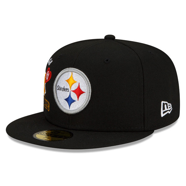 Pittsburgh Steelers New Era NFL Exclusive CLUSTER 59Fifty Fitted Hat - Black/Gray Bottom