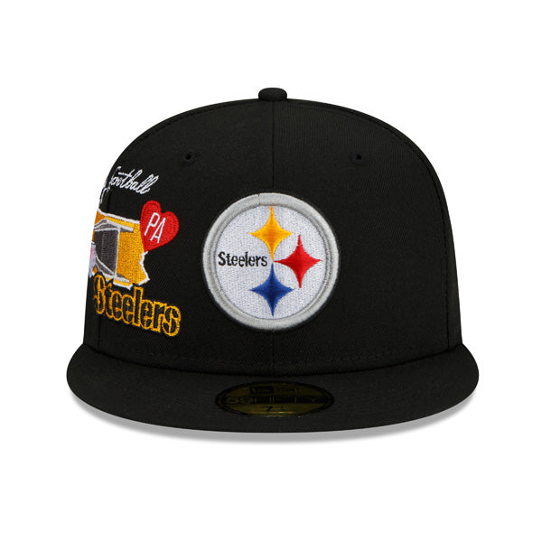 Pittsburgh Steelers New Era NFL Exclusive CLUSTER 59Fifty Fitted Hat - Black/Gray Bottom