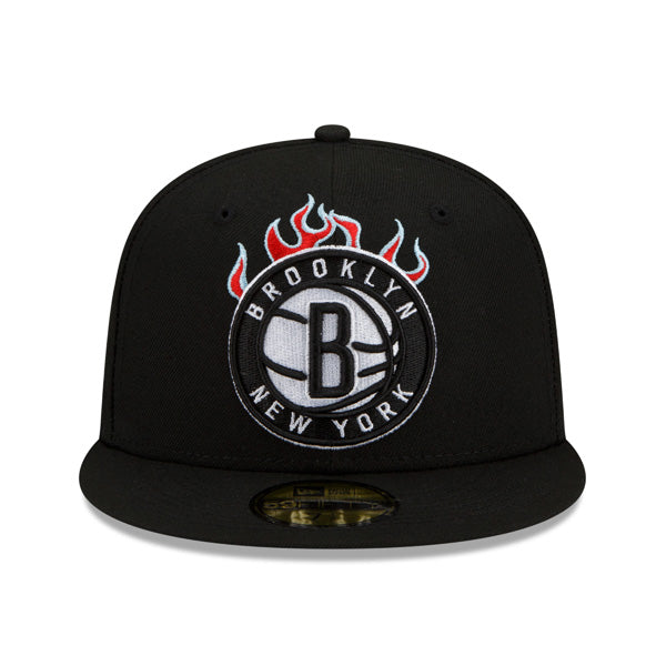 Brooklyn Nets NBA EASTERN CONFERENCE Exclusive New Era ON-FIRE 59Fifty Fitted Hat - Black/Sky Bottom