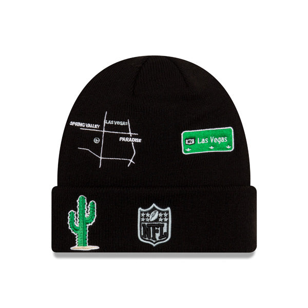 Las Vegas Raiders New Era SUPPER BOWL CITY TRANSIT Cuffed Knit NFL Hat - Black