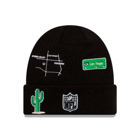 Las Vegas Raiders New Era SUPPER BOWL CITY TRANSIT Cuffed Knit NFL Hat - Black