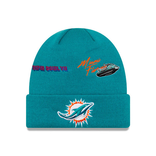Miami Dolphins New Era SUPER BOWL CITY TRANSIT Cuffed Knit NFL Hat - Aqua