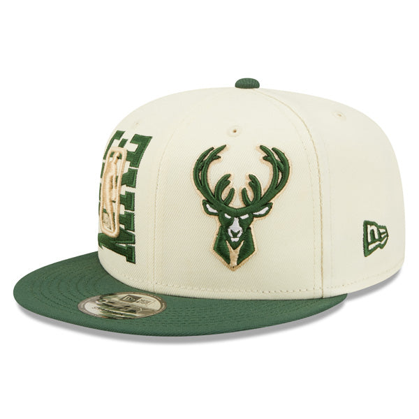 Milwaukee Bucks New Era 2022 NBA Draft 9FIFTY Snapback Adjustable Hat - Cream/Pine