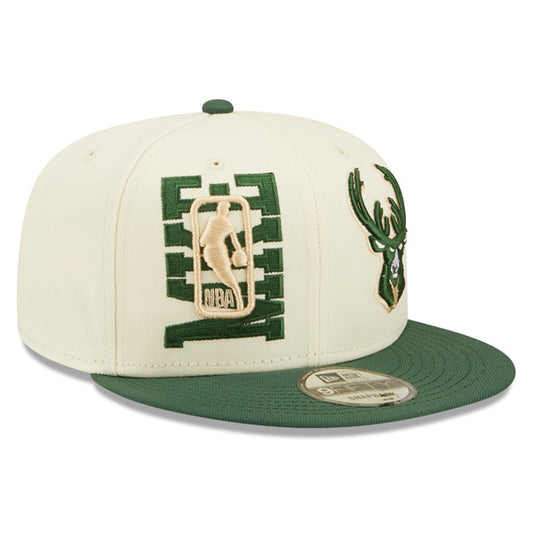 Milwaukee Bucks New Era 2022 NBA Draft 9FIFTY Snapback Adjustable Hat - Cream/Pine